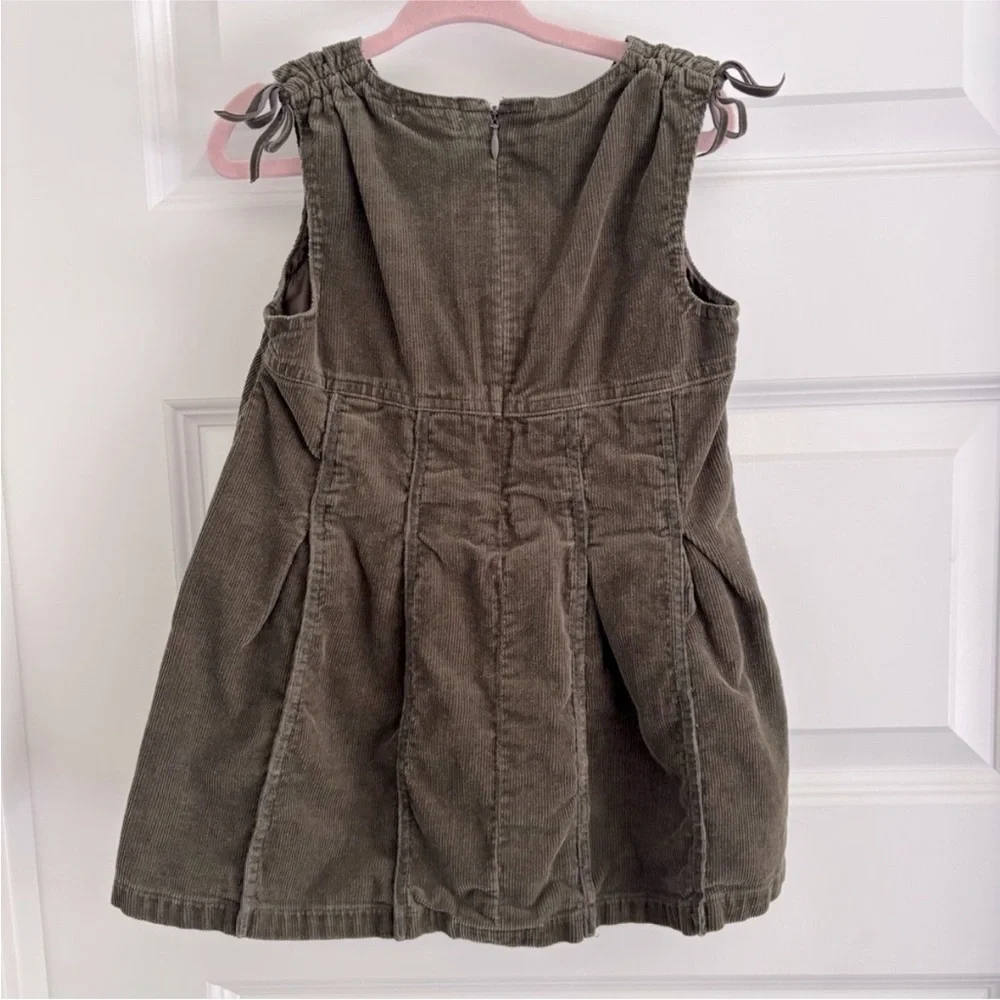 Carter's Corduroy Green Dress with Pink Floral Embroidery